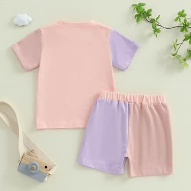 FOCUSNORM Toddler Baby Girls Summer Clothes Letter Short Sleeve T-shirt Top Shorts Sets Cute Newborn Infant Outfits 6M-3T (Contrast Pink, 6-12 Months) - Image 7
