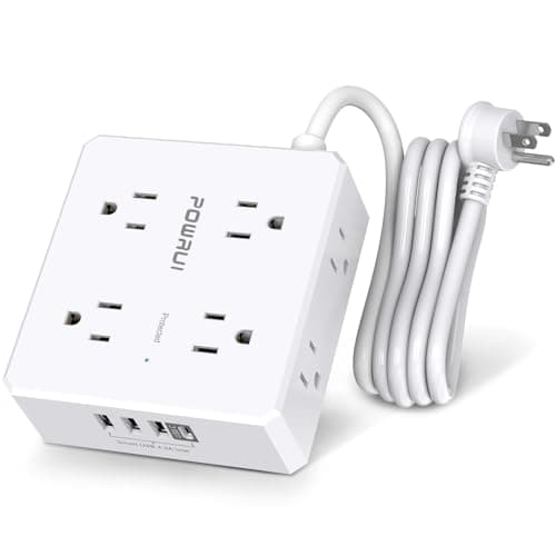 Surge Protector Power Strip - 6 Ft Flat Plug Extension Cord with 8 Widely Outlets and 4 USB Ports(1 USB C), 3 Side Outlet Extender for Home Office, White, ETL Listed - Image 1