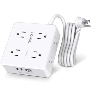 Surge Protector Power Strip - 6 Ft Flat Plug Extension Cord with 8 Widely Outlets and 4 USB Ports(1 USB C), 3 Side Outlet Extender for Home Office, White, ETL Listed - Image 1