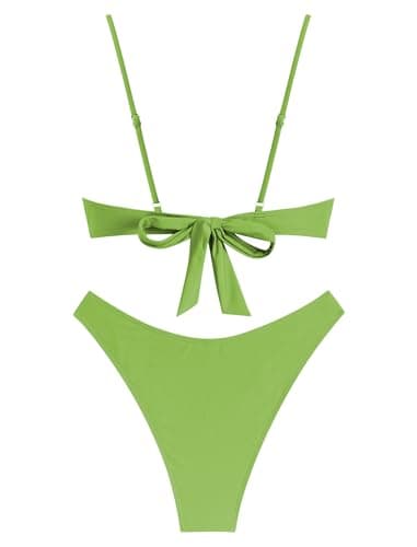 ZAFUL Women High Cut Bikini Sets String Sexy Swimsuit Two Piece Underwire Bathing Suit Brazilian Cheeky Cut Out Cute Swimwear Grass Green S - Image 6