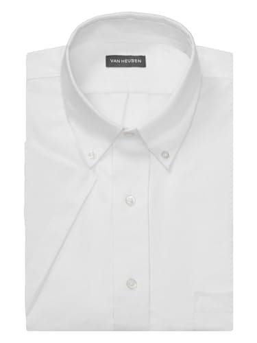Van Heusen Men's Short Sleeve Dress Shirt Regular Fit Oxford Solid, White, Large - Image 3