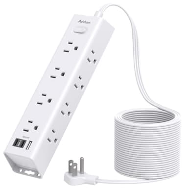 15Ft Extension Cord with Multiple Outlets, Addtam Flat Plug Power Strip Surge Protector with 15 Ft Long Cord,12 Outlet 3 USB Ports (2USB C), Desk Charging Station for Home College Dorm Room Essentials - Image 1