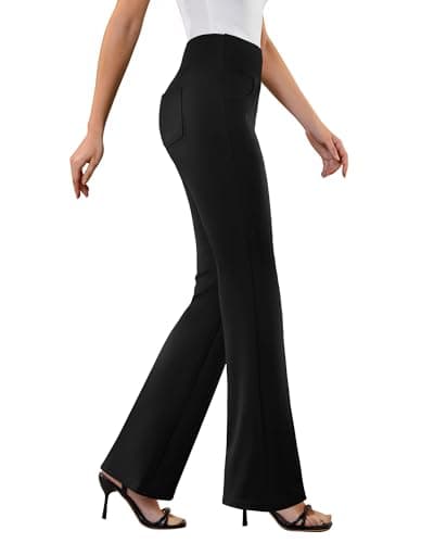 DLOODA Womens Dress Pants Stretchy Work Pants Business Casual Office Trousers Pull On Flare Slacks with 4 Pockets Black - Image 1