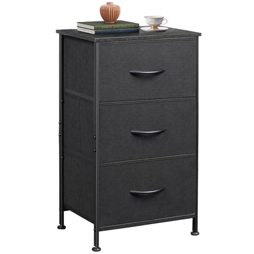 WLIVE Dresser with 3 Drawers, Fabric Nightstand, Organizer Unit, Storage Dresser for Bedroom, Hallway, Entryway, Closets, Sturdy Steel Frame, Wood Top, Easy Pull Handle, Charcoal Black - Image 1