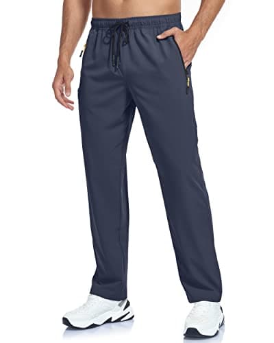 Mens Sweatpants Hiking Pants Elastic Waist Summer Breathable Quick Dry Fit Athletic Workout Joggers Golf Running Gym Pants for Men Zipper Pockets Coldgrey L - Image 1