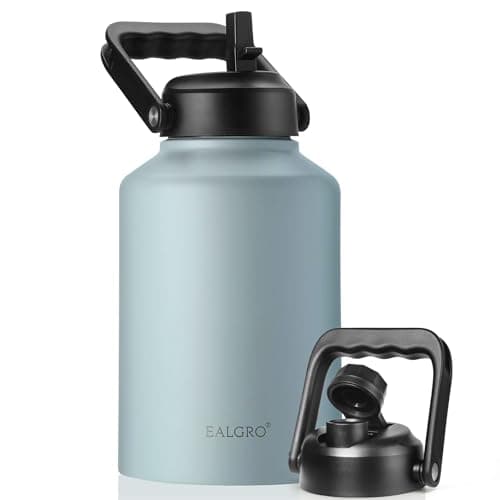 EALGRO Gallon Insulated Water Bottle Jug with Straw, 128 oz Large Stainless Steel Sports Metal Water Canteen With Handle, Thermal Water Cup Mug with 2 Lids, Sage - Image 1