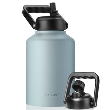 EALGRO Gallon Insulated Water Bottle Jug with Straw, 128 oz Large Stainless Steel Sports Metal Water Canteen With Handle, Thermal Water Cup Mug with 2 Lids, Sage - Image 1