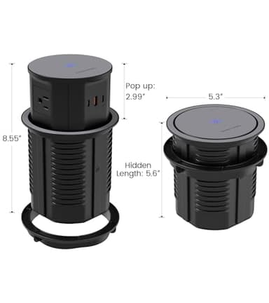 Pop up Outlet for Countertop with 15W Wireless Charger,65W USB C Charging Station,4 Outlets,2 USB C,USB A,Tamper Resistant Receptacle,4.7'' Hole Power Grommet,Office Power Supply,Black - Image 6