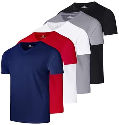 Real Essentials 5 Pack: Men's Mesh Quick Dry Short Sleeve V-Neck T-Shirt - Athletic Performance (Available in Big & Tall),Set 5-M - Image 1