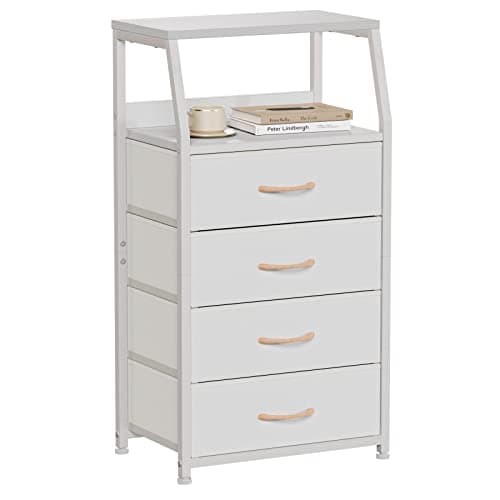 Furnulem Tall 4 Drawers Dresser, Vertical Storage Tower for Bedroom, Hallway, Entryway, Nursery, Closet Organizer, Nightstand Bedside Table Furniture, Sturdy Steel Frame, Wood Top, White - Image 1