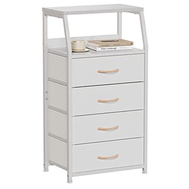 Furnulem Tall 4 Drawers Dresser, Vertical Storage Tower for Bedroom, Hallway, Entryway, Nursery, Closet Organizer, Nightstand Bedside Table Furniture, Sturdy Steel Frame, Wood Top, White - Image 1