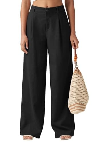 Willit Women's Linen Pants Wide Leg Work Dress Pants Casual Slacks Business Pants with Pockets 33" Black M - Image 1