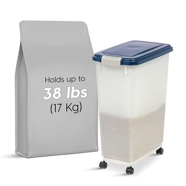 IRIS USA Airtight Dog Food Storage Container, Up to 38 lbs, Attachable Wheels, For Dog Cat Bird and Other Pet Food Storage Bin, Keep Fresh, Easy Mobility, BPA Free, Navy/Pearl - Image 3