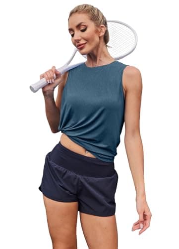 Womens Tops Workout Tank Tops for Women Sleeveless Running Shirts Activewear Gym Yoga Tops Dark Blue M - Image 5