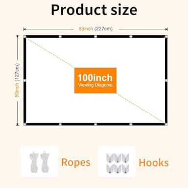100 Inch Portable Projector Screen Outdoor: 4K HD Anti-Crease Foldable Indoor Hanging Wall Home Theater Screen - Image 2