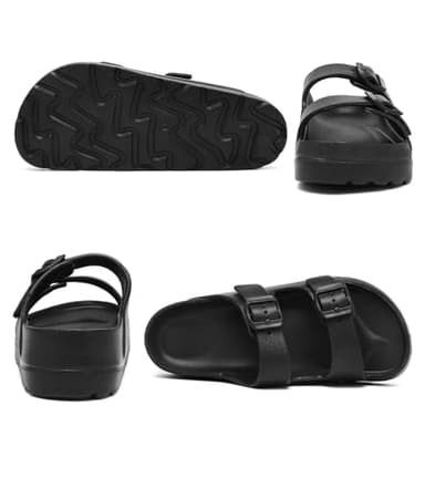 Womens Black Platform Sandals with Arch Support, Adjustable Double Buckle EVA Slides, Comfort Lightweight Ultra Cushion Wedge Sandal - Image 3