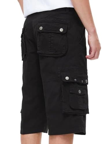 BEST SOUTH Men's Capri Long Twill Cargo Shorts Below Knee 13 Inches Cotton Relaxed Fit Casual Multi-Pocket Black 36 - Image 4