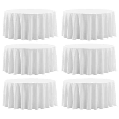 Aocoz Round Tablecloth 120 Inch 6 Pack White Tablecloths Washable Decorative Linen Polyester Table Clothes Cover for Dining Table Banquets Buffet Parties and Wedding - Image 1