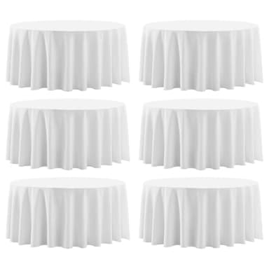 Aocoz Round Tablecloth 120 Inch 6 Pack White Tablecloths Washable Decorative Linen Polyester Table Clothes Cover for Dining Table Banquets Buffet Parties and Wedding - Image 1