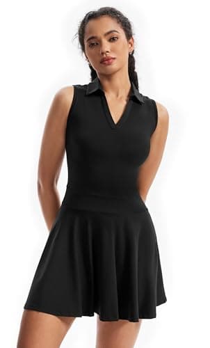 Flowy Athletic Dress for Women Workout Golf Tennis Active Wear Mini Sun Dresses with Shorts Pockets Teen Girls Cute Trendy Clothes Casual Summer Beach Going Out Outfits(Black,S) - Image 2