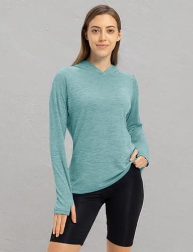 TBMPOY Womens UPF 50+ Sun Protection Hoodie Shirt Long Sleeve Fishing Hiking Outdoor UV Shirt Lightweight Light Cyan M - Image 8