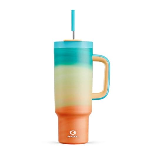 ENCOOL 40 oz Tumbler with Handle and Straw, 100% Leakproof Insulated Tumbler with Lid and Straw, Stainless Steel Travel Mug, Keeps Cold for 34 Hours, Car Cup Holder Friendly (Avenue) - Image 1