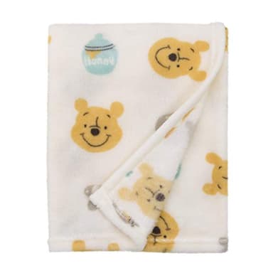 Disney Winnie The Pooh - Ivory, Yellow & Aqua Super Soft Plush Baby Blanket, Ivory, Yellow, Aqua - Image 1