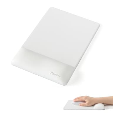 univo colors Design-Wave Wrist Rest Mouce Pad,PE Mouse Sliding Panel+Artificial Sheepskin+Memory Foam+Ergonomic+Anti-Slip Gel,Resilience Support During Work and Gaming,Mouce Accessory,White - Image 1