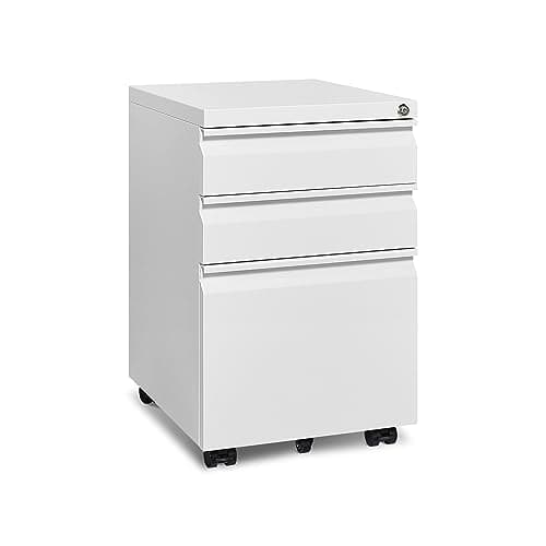 Approgreent Mobile File Cabinet for Home Office, Lockable 3 Drawer Filing Cabinet with Wheels for A4-Size/Letter-Size/Legal-Size, Fully Assembled Except Casters, White - Image 1