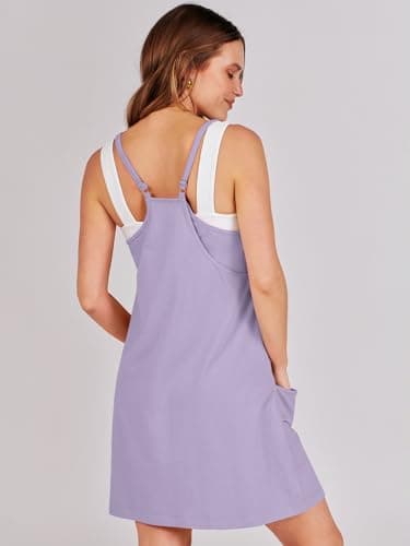 Prinbara Women Athletic Tennis Dress Summer Workout Sports Mini Romper Dress Built in Shapewear Shorts Sundress 2025 Outfits Lilac X-Small - Image 4