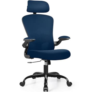 FelixKing Ergonomic Office Desk Chair with Headrest, Wheels, Adjustable Lumbar Support and Height, Swivel Comfy Task Chair with Flip-up Armrests, Ergo Mesh Backrest for Working (Navy) - Image 8