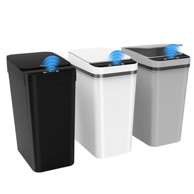 3 Pack Automatic Small Bathroom Trash Can with Lid - 2.5 Gallon Touchless Garbage Can, Motion Sensor Smart Trash Bin, Slim Dog Proof Trashcan, Waterproof Plastic Wastebasket for Bedroom Office Kitchen - Image 1