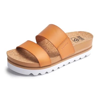 Ustogi Flatform Platform Sandals Women Arch Support Beach Slides Orthotic Summer Causal Cork Footbed Lightweight Thick Sole Comfortable Fashion Slip on Cushion Cute 2 Strap 01(6, Brown) - Image 1