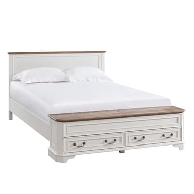 T4TREAM Farmhouse Queen Bed with Headboard and Storage Bench, Rustic Wood Platform Bed with 64" Storage Chest w/ 4 Large Drawer (Antique White) - Image 7