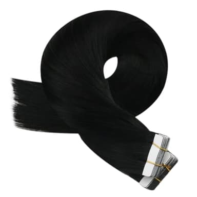 Moresoo Black Tape in Hair Extensions Human Hair Seamless Hair Extensions Tape in Jet Black Extensions Human Hair Glue in Real Hair Glue in Human Hair 22 Inch #1 20pcs 50g - Image 8