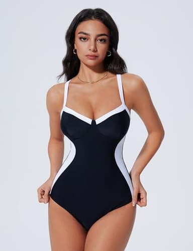 SUUKSESS Womens Tummy Control Slimming One Piece Swimsuits Sexy V Neck Crisscross Back Bathing Suits Push up Swimwear(Black，X-Large) - Image 5