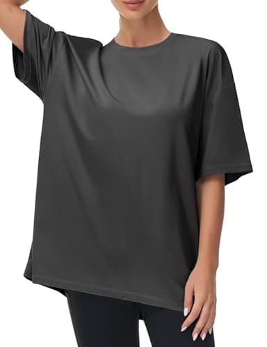 THE GYM PEOPLE Women's Casual Oversized T-Shirts Summer Crewneck Short Sleeve Workout Basic Tee Tops Dark Grey - Image 1