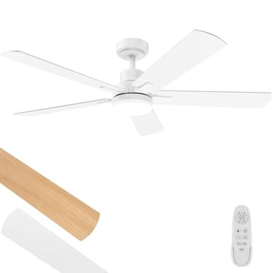 Ceiling Fan With Light 52-Inch, Remote Control Reversible DC Motors, 3CCT Dimmable Timer Noiseless, White Ceiling Fan for Bedroom Living Room, Indoor&Outdoor ETL Listed - Image 1