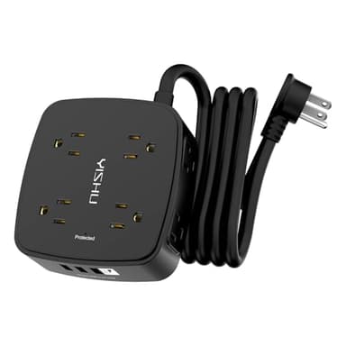 6 Ft Surge Protector Power Strip - 8 Widely Outlets with 4 USB Ports, 3 Side Outlet Extender with 6 Feet Extension Cord, Flat Plug, Wall Mount, Desk USB Charging Station, ETL,Black - Image 1