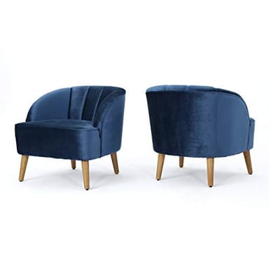 Christopher Knight Home Amaia Modern Velvet Club Chairs, 2-Pcs Set, Cobalt / Walnut - Image 1