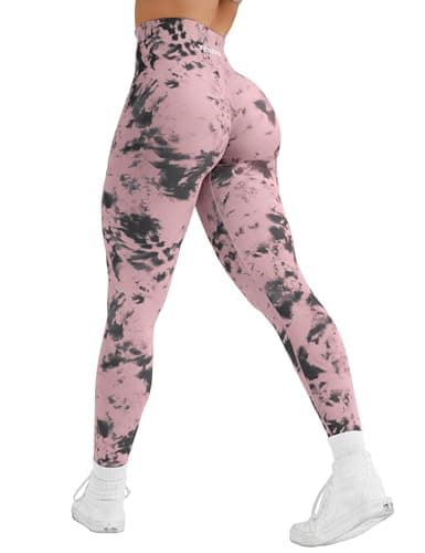 YEOREO Workout Leggings for Women Dazzle Scrunch Butt Lifting Leggings Seamless Screen Print Gym Yoga Pants Pink S - Image 1