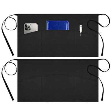 Syntus 2 Pack Server Apron with 3 Pockets, Waterdrop Resistant Waitress Waiter Waist Apron, 11.5-inch Black - Image 1
