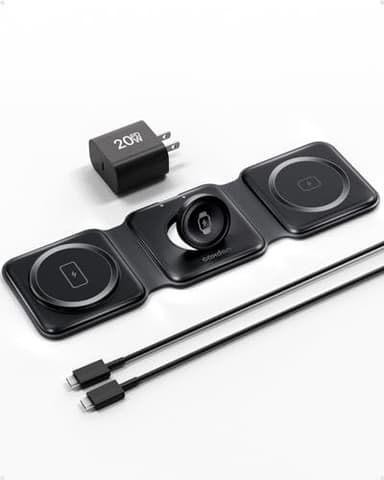 3-in-1-Wireless-Charger-for-Magsafe-for iPhone 16, Apple Watch S10, AirPods 4, Foldable-Travel-Charging-Station with Evolved Pro Magnetic Pad, Portable Essentials (Black) - Image 1