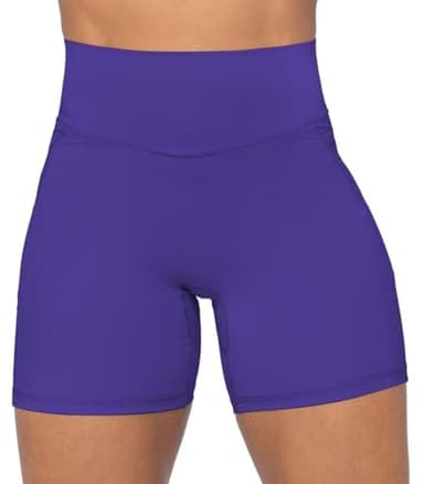 Sunzel Women's No Front Seam Biker Shorts with Pockets, High Waist Tummy Control Yoga Workout Gym Bike Shorts 5" Inseam Navy Blue Medium - Image 3