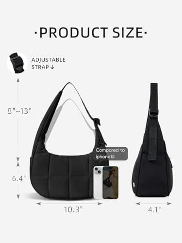 WESTBRONCO Small Puffer Crescent Shoulder Bag for Women, Nylon Quilted Shoulder Purses, Puffy Handbags with Adjustable Strap - Image 2