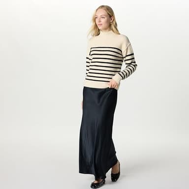 The Drop Women’s Carolina Drop Shoulder Mock Neck Pullover with Exposed Seams, Crème Brulee/Black, M - Image 4