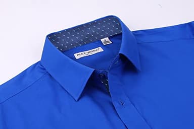 Alex Vando Mens Dress Shirts Regular Fit Long Sleeve Stretch Business Dress Shirts for Men,Royal,Small - Image 3