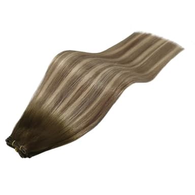 Full Shine Genius Weft Hair Extensions Hand Tied Hair Extensions 60G Human Hair Weft Extensions Sew In Color Balayage Brown To Light Blonde Mix Brown Weave Bundles 24 Inch - Image 9