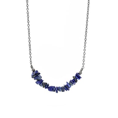 Gempires Blue Lapis Lazuli Crystal Necklace September Birthstone Gemstone Jewelry Hypoallergenic 18 Inch Black Plated Natural Simple Dainty Necklaces For Women - Image 1