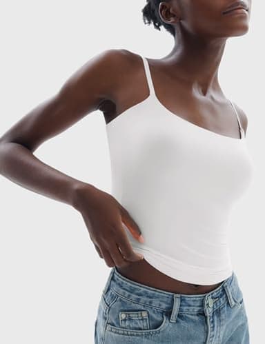 PUMIEY White Tank Top for Women Square Neck Spaghetti Straps Sleeveless Summer Tops, Splashed White Small - Image 5